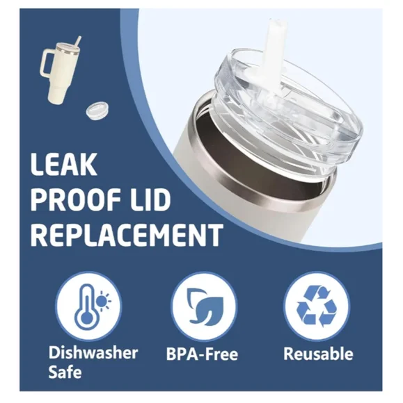 2-Replacement Lid & 2 Straws For Stanley 30oz/40oz (Cream) - Picture 3 of 7